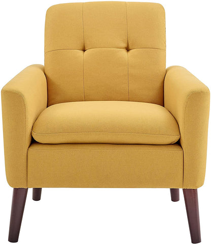 LSFH Unique Design True Innovations Button Tufted Fabric Accent Chair Armchair with Solid Sagwan Wooden Frame Single Sofa Chair for Small Apartments, Living Room or Bedroom (Set of 2 Chairs, Yellow)