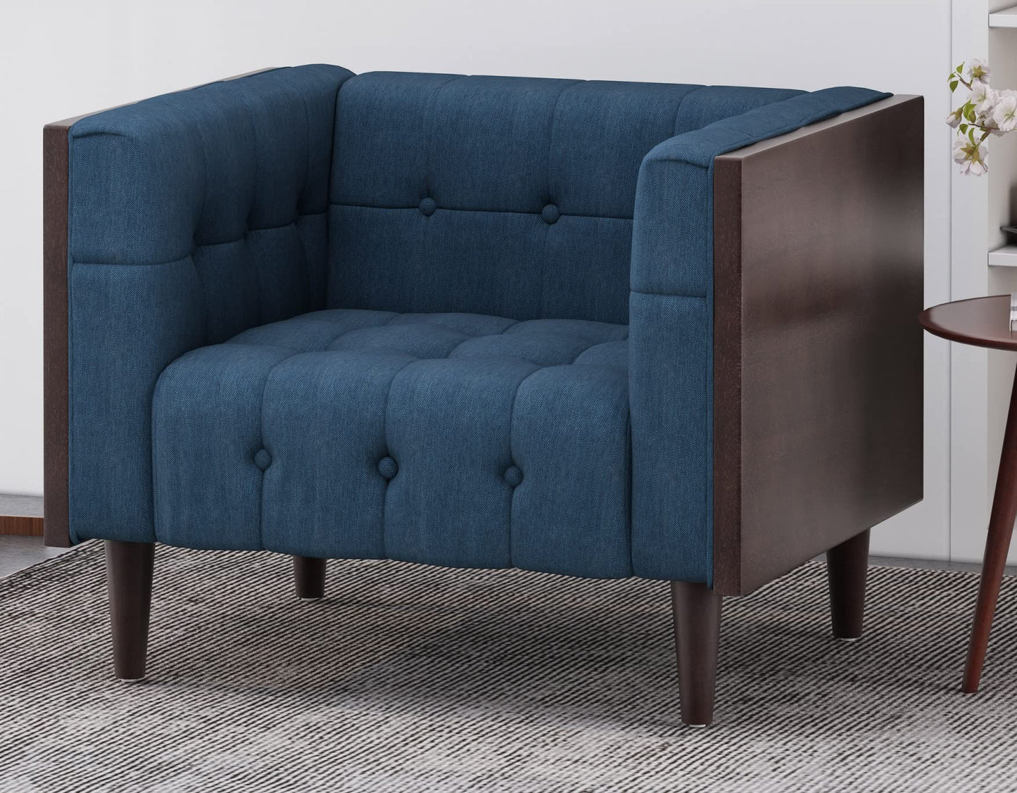 LSFH Unique Design True Innovations Larnan Tufted Accent Chair Armchair with Solid sagwan Wooden Frame Single Sofa Chair for Small Apartments, Living Room or Bedroom (Set of 2 Chairs, Navy)