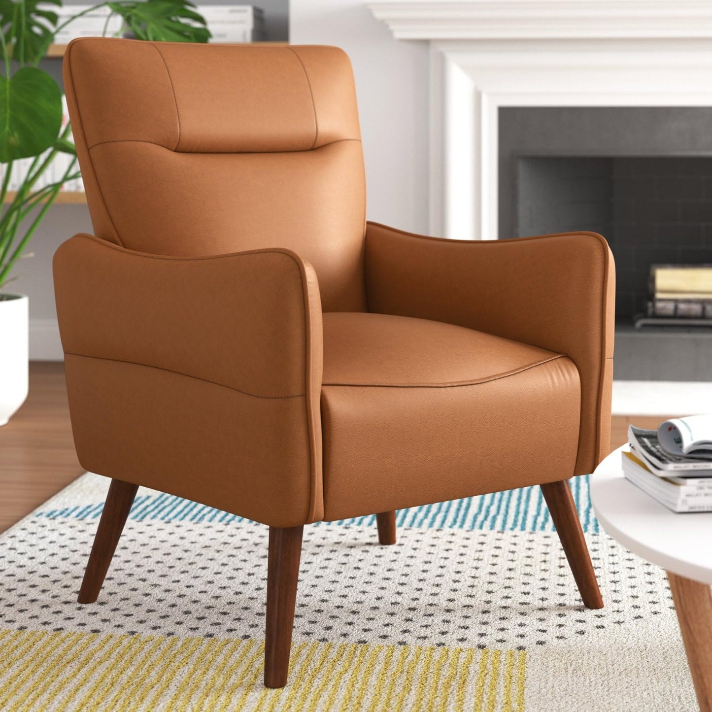LSFH Unique Design True Innovations Amyle Accent Chair, Ottoman Armchair with Solid Sagwan Wooden Frame Single Sofa Chair for Small Apartments, Living Room or Bedroom (1 Chair, Brown)