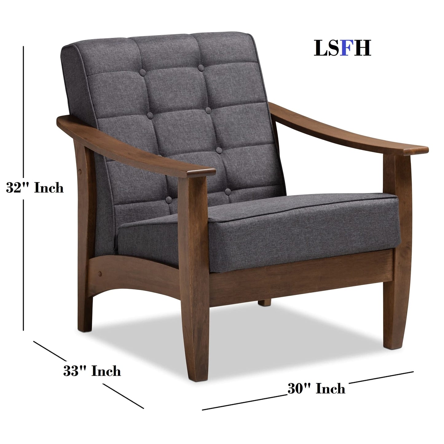 LSFH Unique Design Brook Button Tufted Fabric Accent Chair Armchair with Solid Sagwan Wooden Frame Single Sofa Chair for Small Apartments, Living Room or Bedroom (Set of 2 Chairs, Grey)