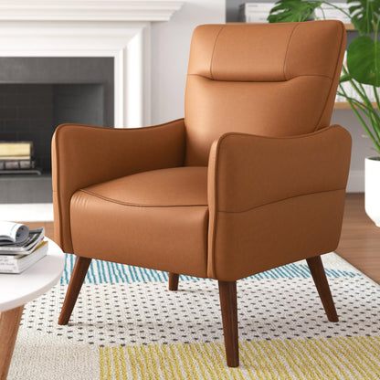 LSFH Unique Design True Innovations Amyle Accent Chair, Ottoman Armchair with Solid Sagwan Wooden Frame Single Sofa Chair for Small Apartments, Living Room or Bedroom (1 Chair, Brown)