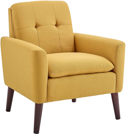 LSFH Unique Design True Innovations Button Tufted Fabric Accent Chair Armchair with Solid Sagwan Wooden Frame Single Sofa Chair for Small Apartments, Living Room or Bedroom (1 Chair, Yellow)