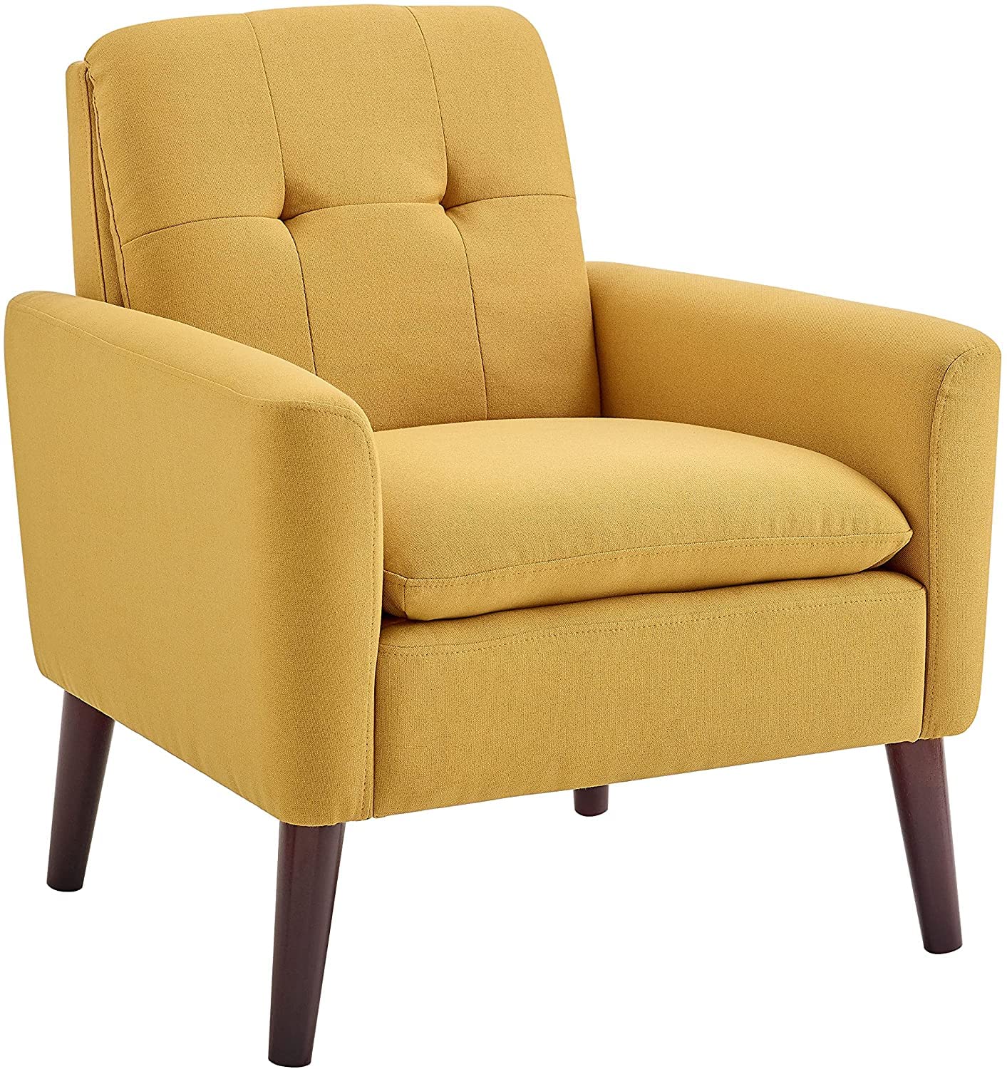 LSFH Unique Design True Innovations Button Tufted Fabric Accent Chair Armchair with Solid Sagwan Wooden Frame Single Sofa Chair for Small Apartments, Living Room or Bedroom (Set of 2 Chairs, Yellow)