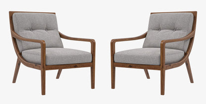 LSFH Unique Design True Innovations Haz Rattan Woven Chair Accent Chair Armchair with Solid Sagwan Wooden Frame Single Sofa Chair for Small Apartments, Living Room or Bedroom (Set of 2 Chairs, Grey)