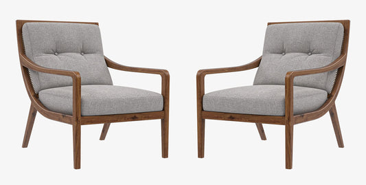 LSFH Unique Design True Innovations Haz Rattan Woven Chair Accent Chair Armchair with Solid Sagwan Wooden Frame Single Sofa Chair for Small Apartments, Living Room or Bedroom (Set of 2 Chairs, Grey)