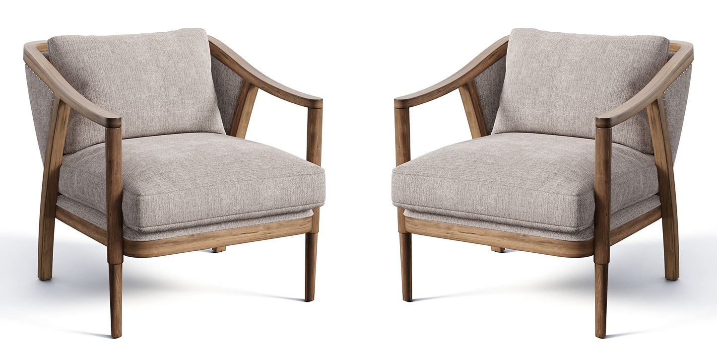LSFH Unique Design True Innovations Lynz Accent Chair Armchair with Solid Sagwan Wooden Frame Single Sofa Chair for Small Apartments, Living Room or Bedroom (Set of 2 Chairs, Beige)