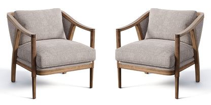 LSFH Unique Design True Innovations Lynz Accent Chair Armchair with Solid Sagwan Wooden Frame Single Sofa Chair for Small Apartments, Living Room or Bedroom (Set of 2 Chairs, Beige)