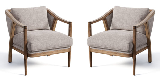 LSFH Unique Design True Innovations Lynz Accent Chair Armchair with Solid Sagwan Wooden Frame Single Sofa Chair for Small Apartments, Living Room or Bedroom (Set of 2 Chairs, Beige)