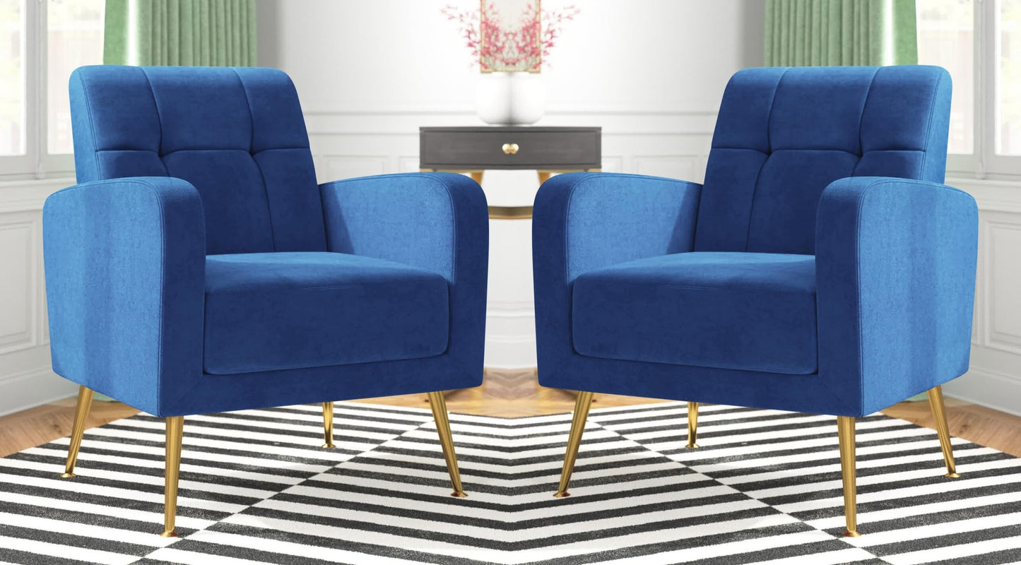 LSFH Unique Design True Innovations Florianaz Accent Chair, Armchair with Solid Sagwan Wooden Frame Single Sofa Chair for Small Apartments, Living Room or Bedroom (Set of 2 Chairs, Blue)
