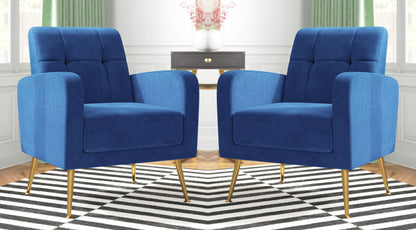LSFH Unique Design True Innovations Florianaz Accent Chair, Armchair with Solid Sagwan Wooden Frame Single Sofa Chair for Small Apartments, Living Room or Bedroom (Set of 2 Chairs, Blue)