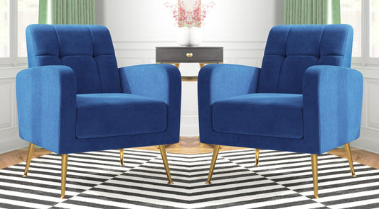 LSFH Unique Design True Innovations Florianaz Accent Chair, Armchair with Solid Sagwan Wooden Frame Single Sofa Chair for Small Apartments, Living Room or Bedroom (Set of 2 Chairs, Blue)