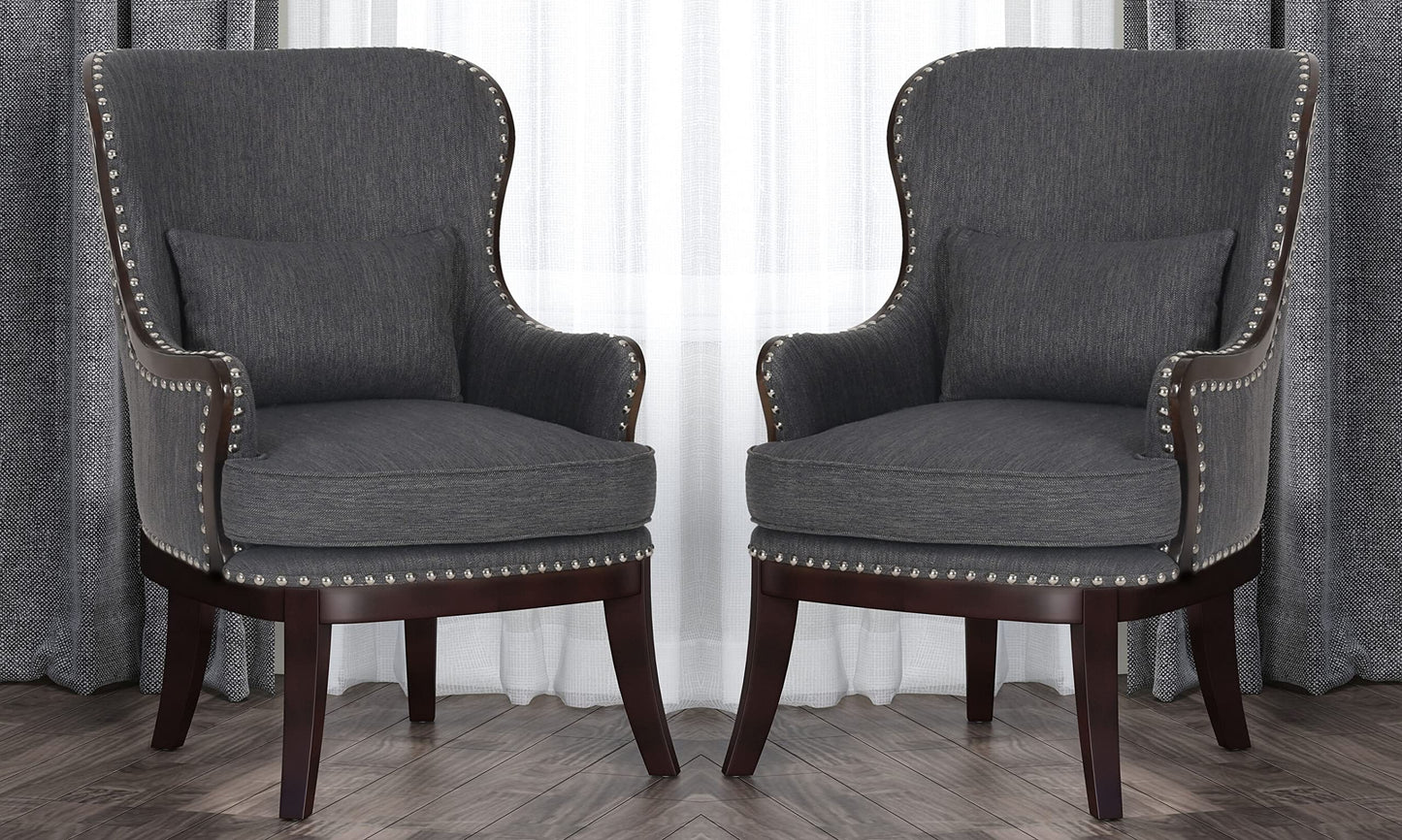 LSFH Unique Design True Innovations Mantua Accent Chair Armchair with Solid sagwan Wooden Legs Single Sofa Chair for Small Apartments, Living Room or Bedroom (Set of 2 Chair, Grey)