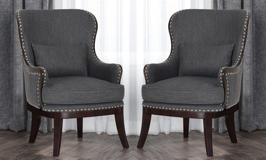 LSFH Unique Design True Innovations Mantua Accent Chair Armchair with Solid sagwan Wooden Legs Single Sofa Chair for Small Apartments, Living Room or Bedroom (Set of 2 Chair, Grey)