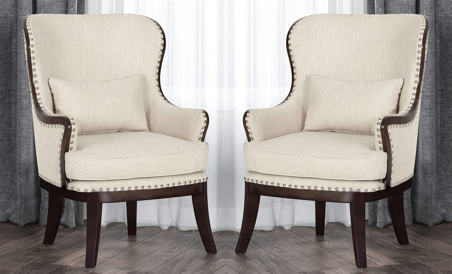 LSFH Unique Design True Innovations Mantua Accent Chair Armchair with Solid sagwan Wooden Legs Single Sofa Chair for Small Apartments, Living Room or Bedroom (Set of 2 Chair, Beige)