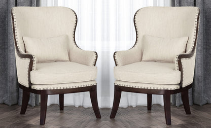LSFH Unique Design True Innovations Mantua Accent Chair Armchair with Solid sagwan Wooden Legs Single Sofa Chair for Small Apartments, Living Room or Bedroom (Set of 2 Chair, Beige)