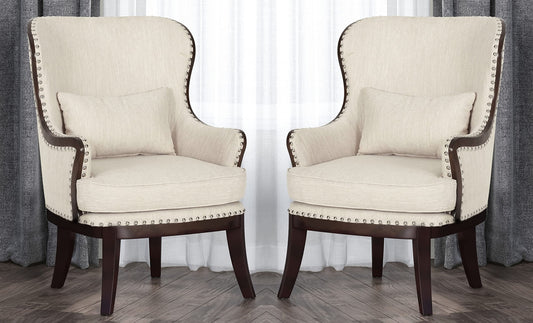 LSFH Unique Design True Innovations Mantua Accent Chair Armchair with Solid sagwan Wooden Legs Single Sofa Chair for Small Apartments, Living Room or Bedroom (Set of 2 Chair, Beige)