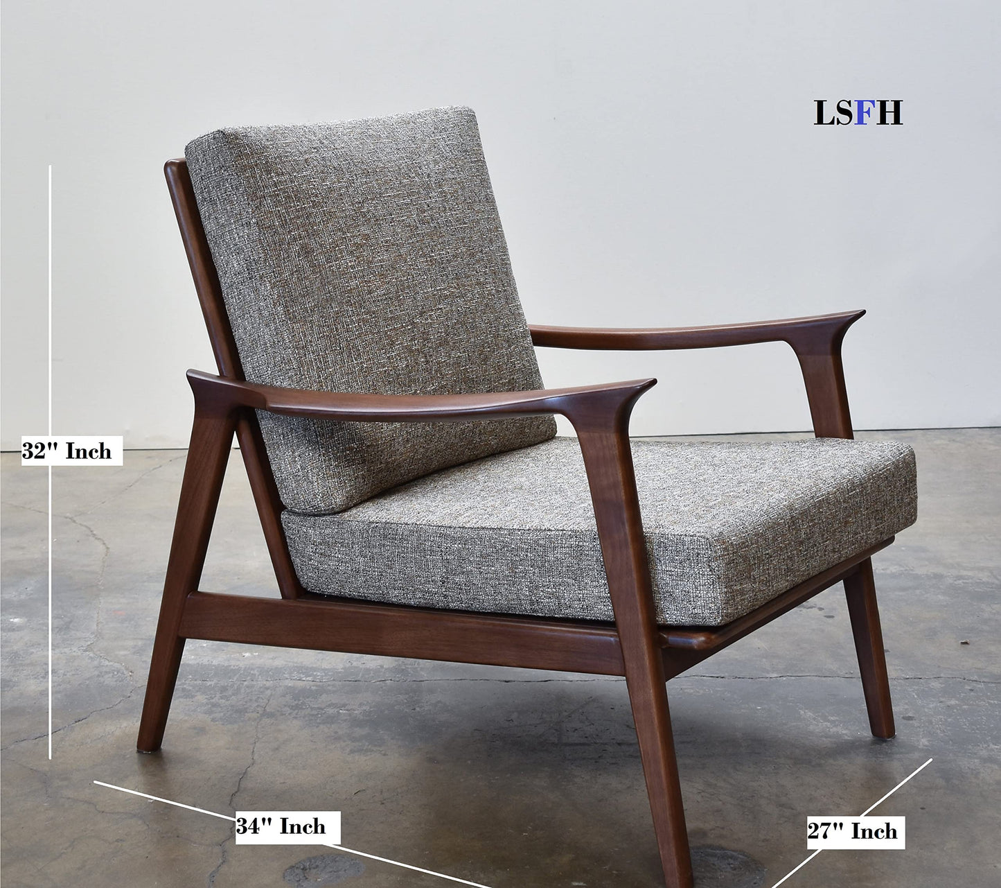 LSFH Unique Design True Innovations Charlotte Walnut Fabric Accent Chair Armchair with Solid Sagwan Wooden Frame Single Sofa Chair for Small Apartments, Living Room or Bedroom (1 Chair, Grey)