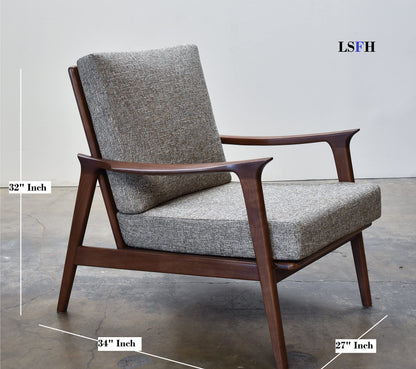 LSFH Unique Design True Innovations Charlotte Walnut Fabric Accent Chair Armchair with Solid Sagwan Wooden Frame Single Sofa Chair for Small Apartments, Living Room or Bedroom (1 Chair, Grey)