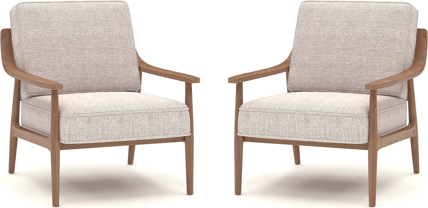 LSFH Unique Design True Innovations Artzhouse Accent Chair Armchair with Solid Sagwan Wooden Frame Single Sofa Chair for Small Apartments, Living Room or Bedroom (Set of 2 Chairs, Beige)