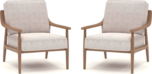 LSFH Unique Design True Innovations Artzhouse Accent Chair Armchair with Solid Sagwan Wooden Frame Single Sofa Chair for Small Apartments, Living Room or Bedroom (Set of 2 Chairs, Beige)