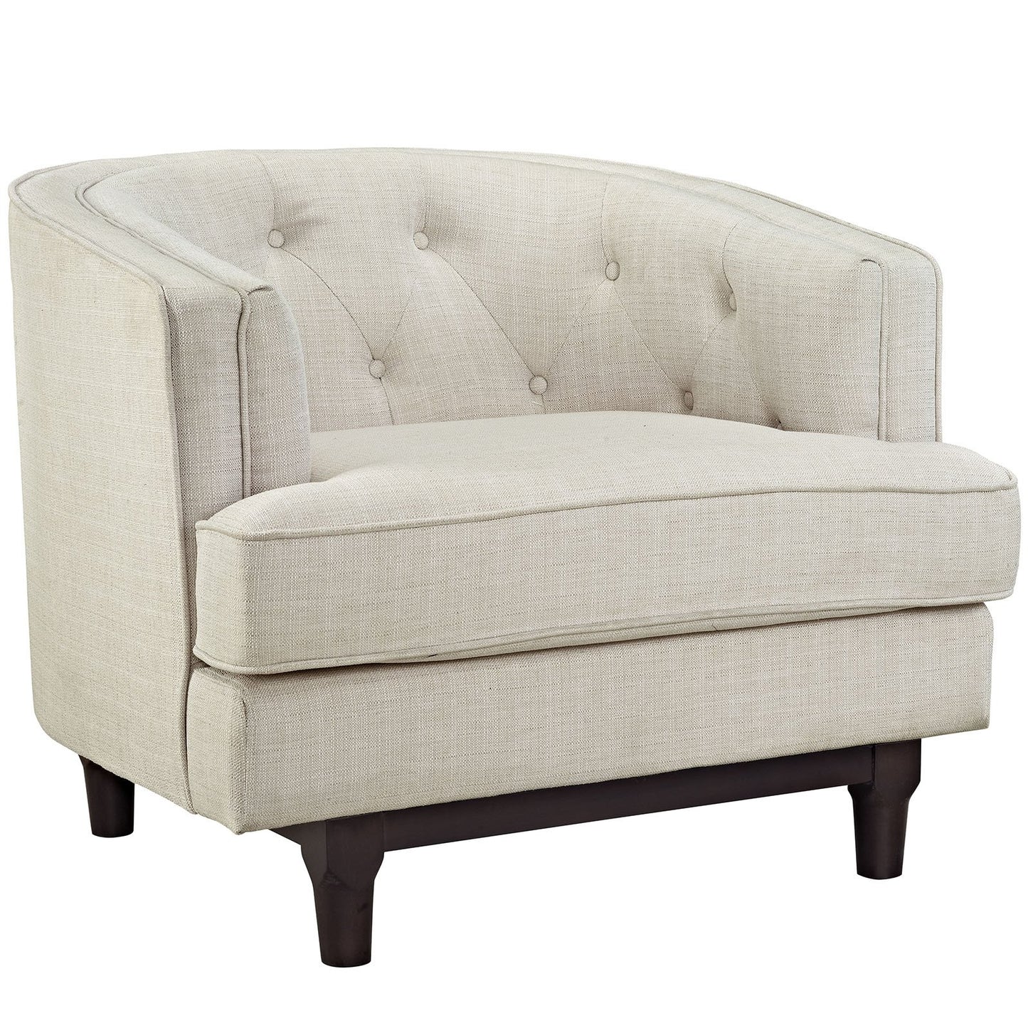 LSFH Unique Design True Innovations Coast Tufted Accent Chair Armchair with Solid Sagwan Wooden Legs Single Sofa Chair for Small Apartments, Living Room or Bedroom (1 Chair, Beige)