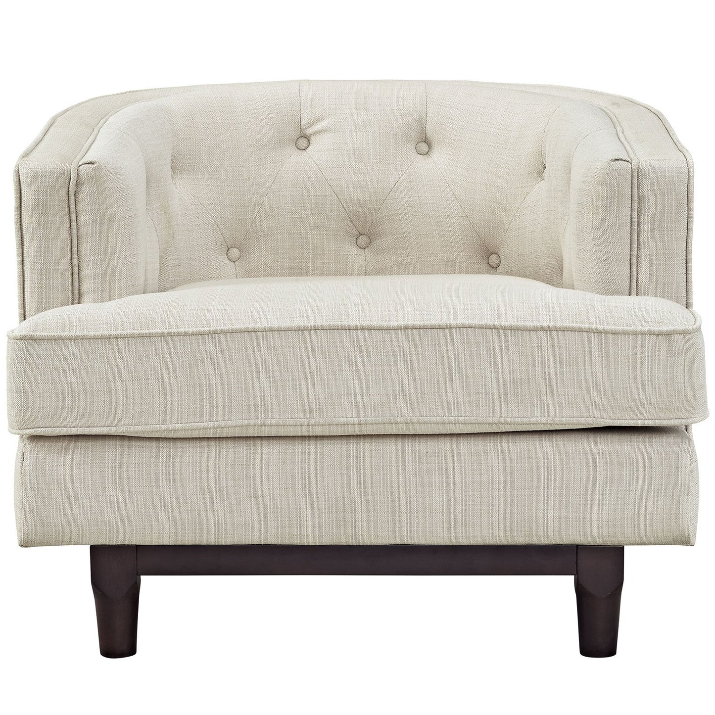 LSFH Unique Design True Innovations Coast Tufted Accent Chair Armchair with Solid Sagwan Wooden Legs Single Sofa Chair for Small Apartments, Living Room or Bedroom (1 Chair, Beige)